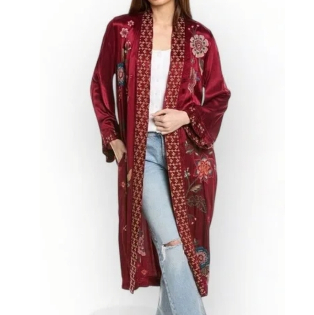 Johnny Was Messine Pomegranate Embroidered Kimono Duster